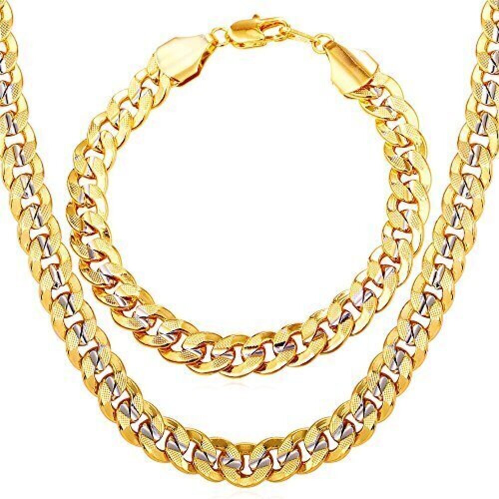6703 18K Gold Plated Cuban Chain Hip-hop Rapper's Chunky Necklace Bracelet